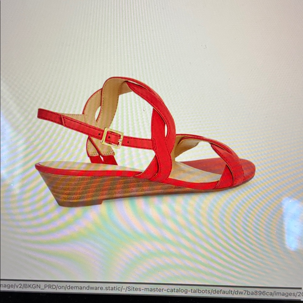 EUC Talbots red capri twist wedge 7 Wide sandals - Picture 2 of 4